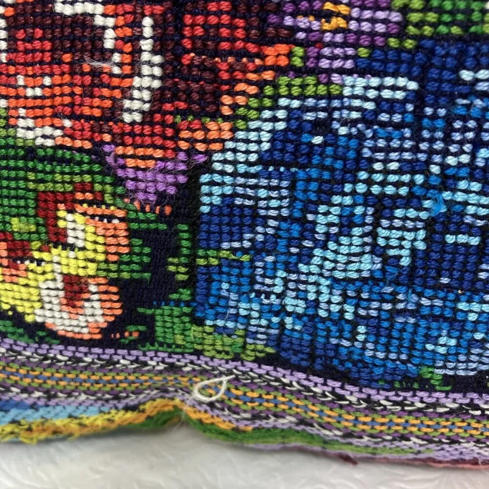 Floral Needlepoint Throw Pillow Rose Zig Zag Stripe cottagecore grannycore VTG